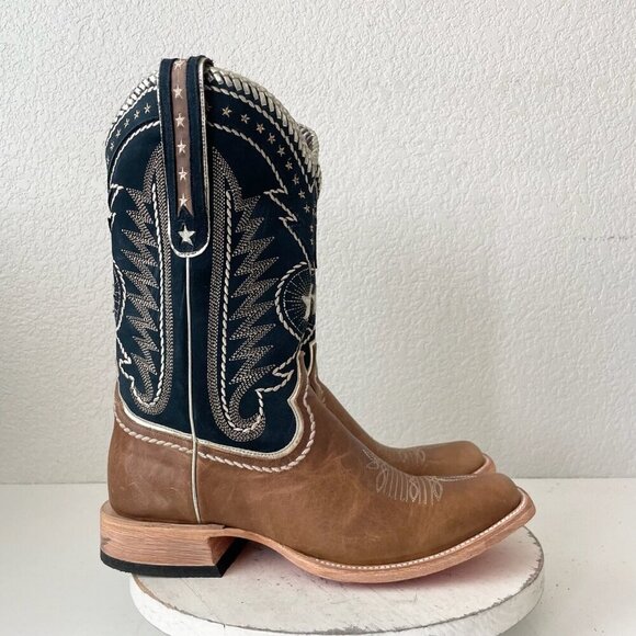 Lane RODEO HOUSTON Mens Cowboy Boots Size 11 Brown Leather Western Blunt Toe - Picture 2 of 11